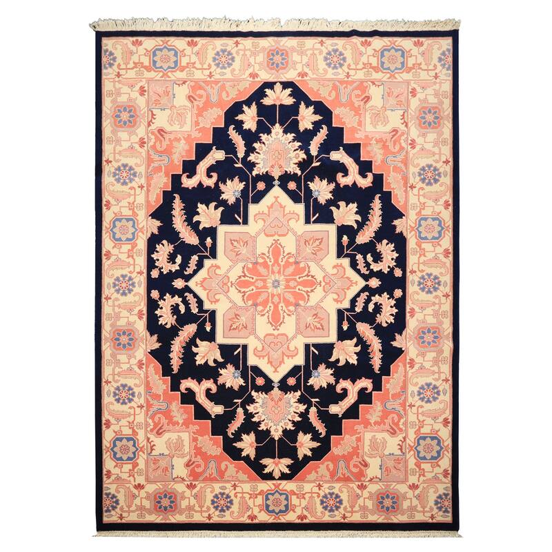 8'10''x11'11'' Hand Knotted Wool Navy Heriz Traditional Medallion Area Rug - 8' 10'' x 11' 11''