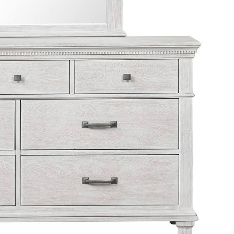 Leyne Wide Dresser, 7 Drawers, Farmhouse Weathered Gray Solid Wood