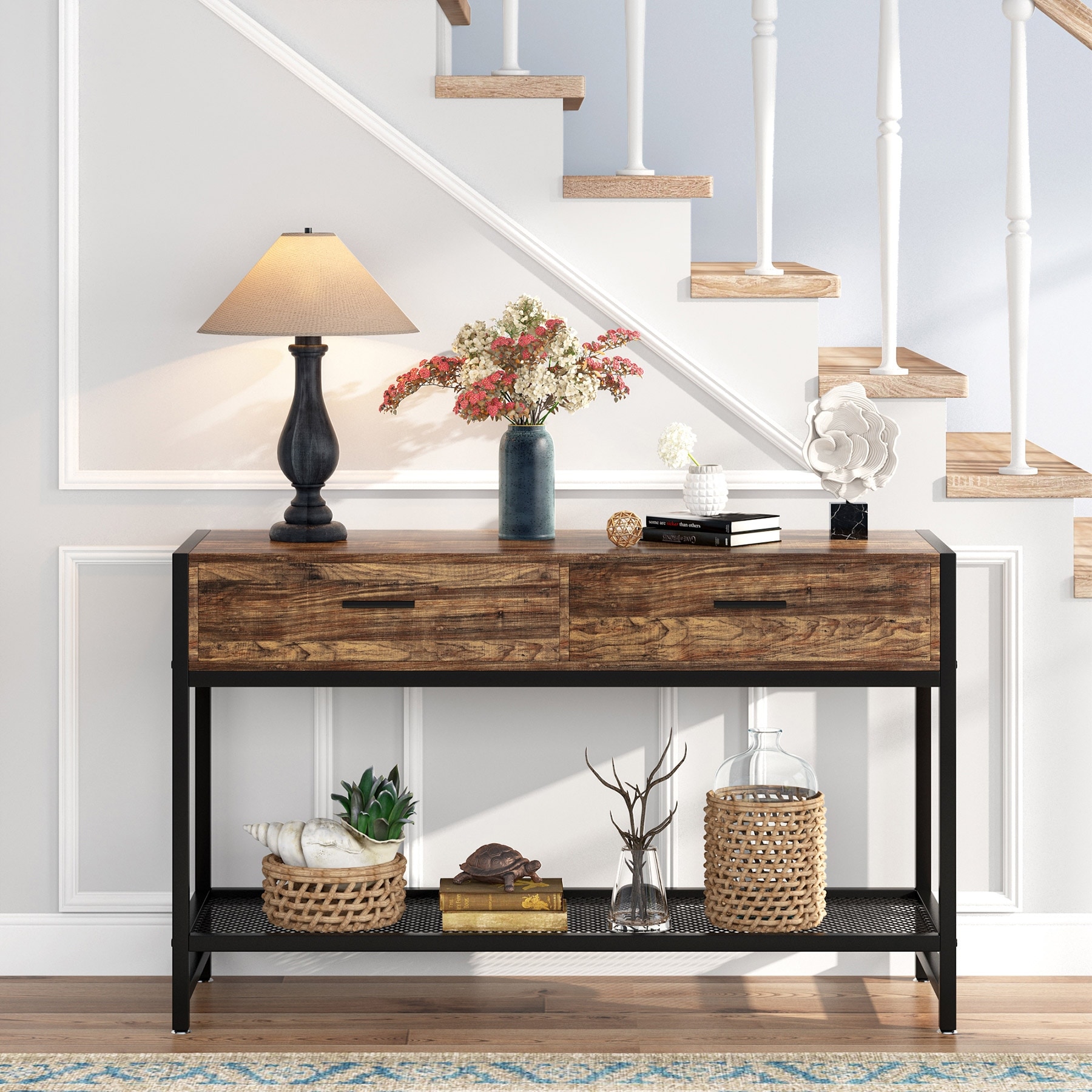 Tribesigns Console Table with 2 Drawers and Storage Shelves, TV stand