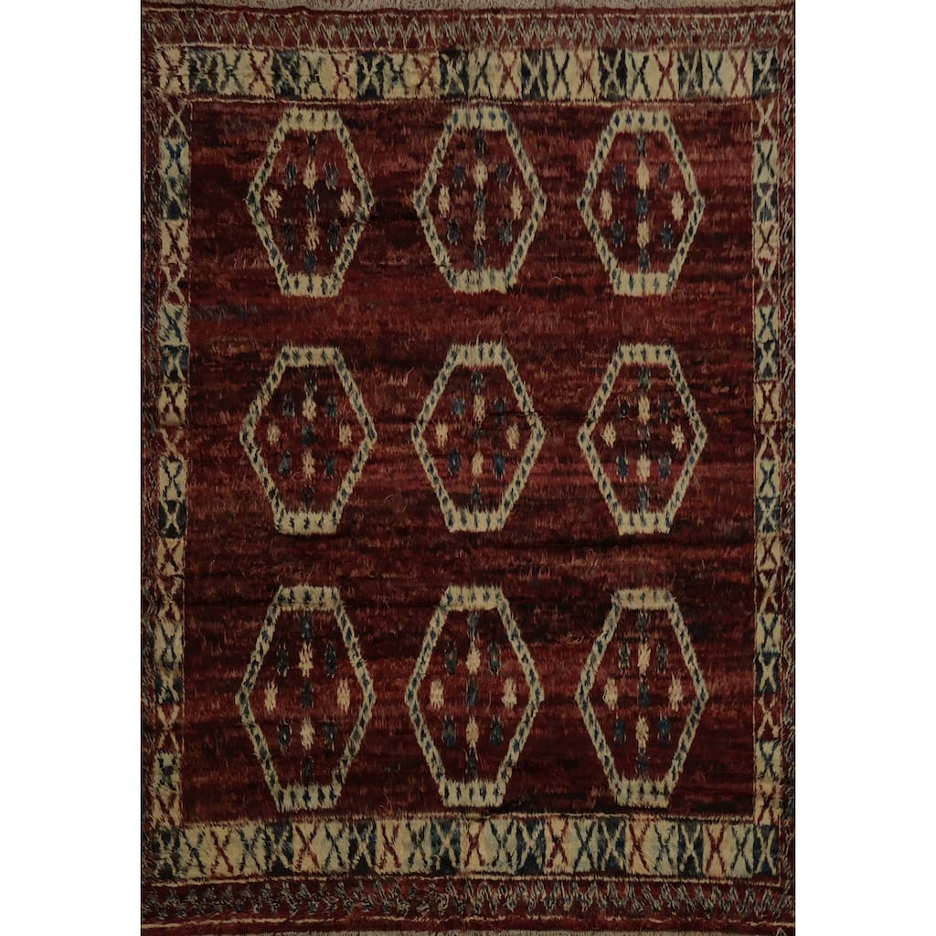 Hand Knotted Oriental 100% Wool Carpet Modern Geometric Red Moroccan Area Rug - 10' 3'' X 8' 3''