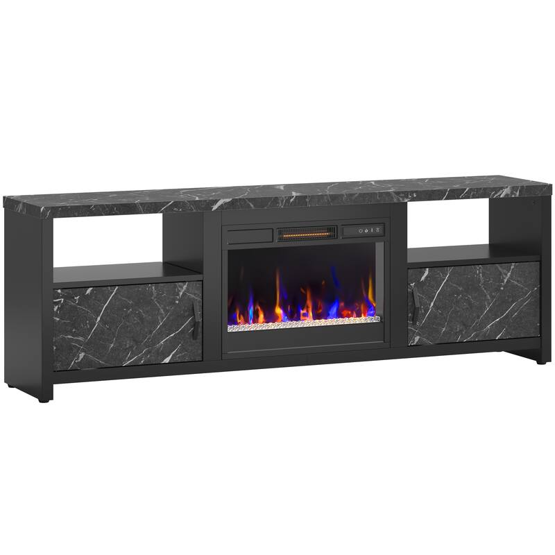 70" TV Stand for 75" TVs with LED Fireplace Light and Cabinet - 71 inches
