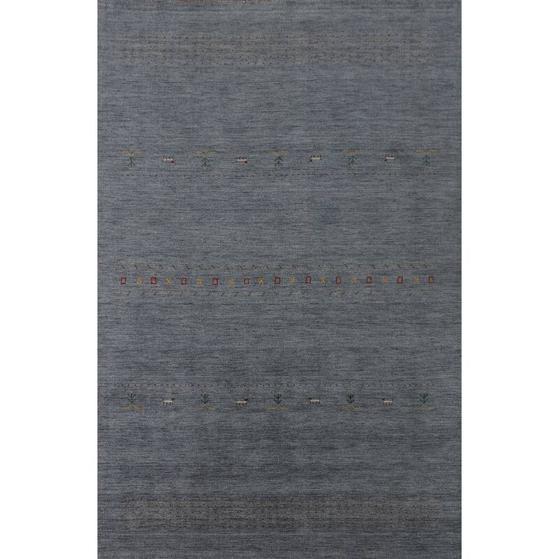 Blue Gabbeh Oriental Area Rug Hand-Knotted Wool Carpet - 6'9"x 9'10"