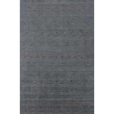 Blue Gabbeh Oriental Area Rug Hand-Knotted Wool Carpet - 6'9"x 9'10"