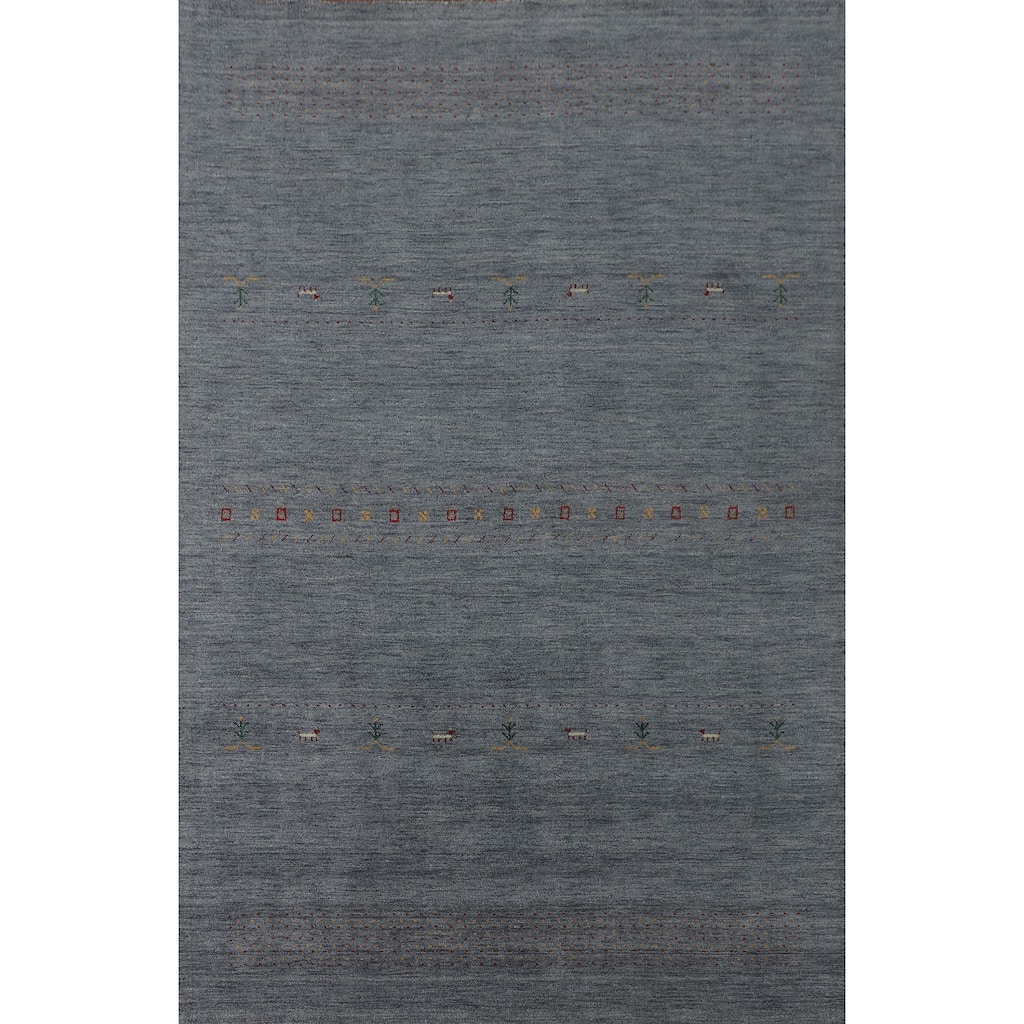 Blue Gabbeh Oriental Area Rug Hand-Knotted Wool Carpet - 6'9"x 9'10"