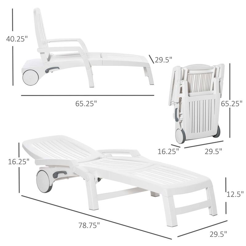 Outdoor Chaise Lounge Chair on Wheels with Storage Box, Waterproof Lounger, 5-Level Adjustable Backrest for Patio, Poolside
