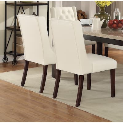 Modern White Faux Leather Tufted Dining Chairs, Set of 2