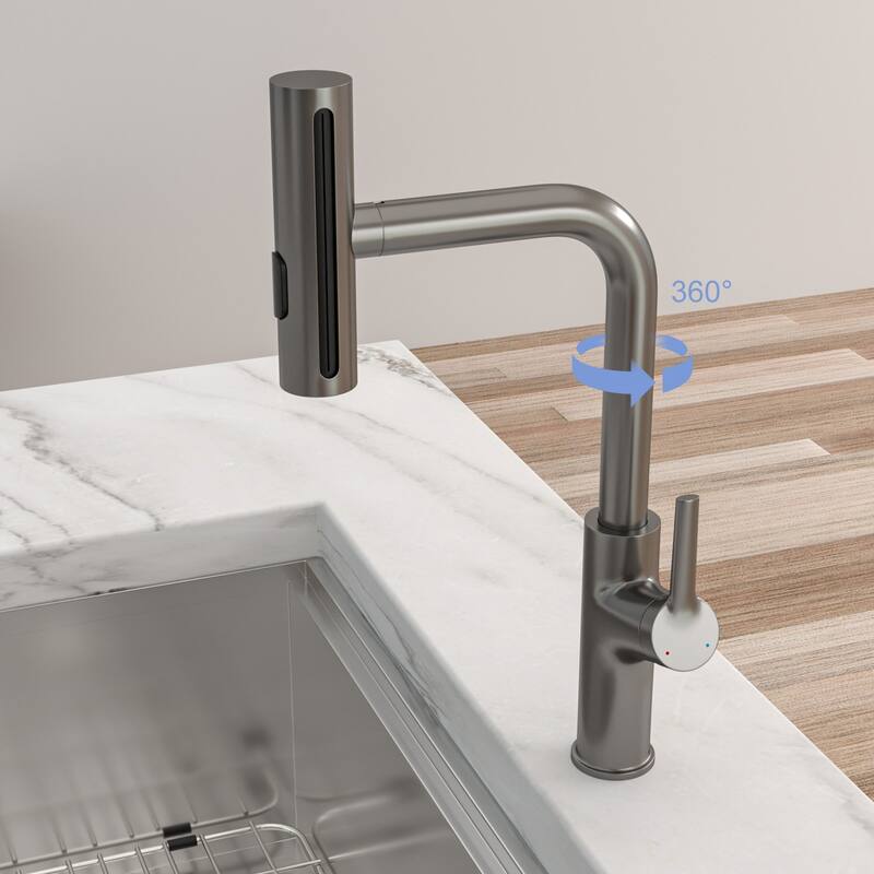 Modern & Sleek Design 360°Pull-Down Kitchen Faucet with 4 Spray Modes,