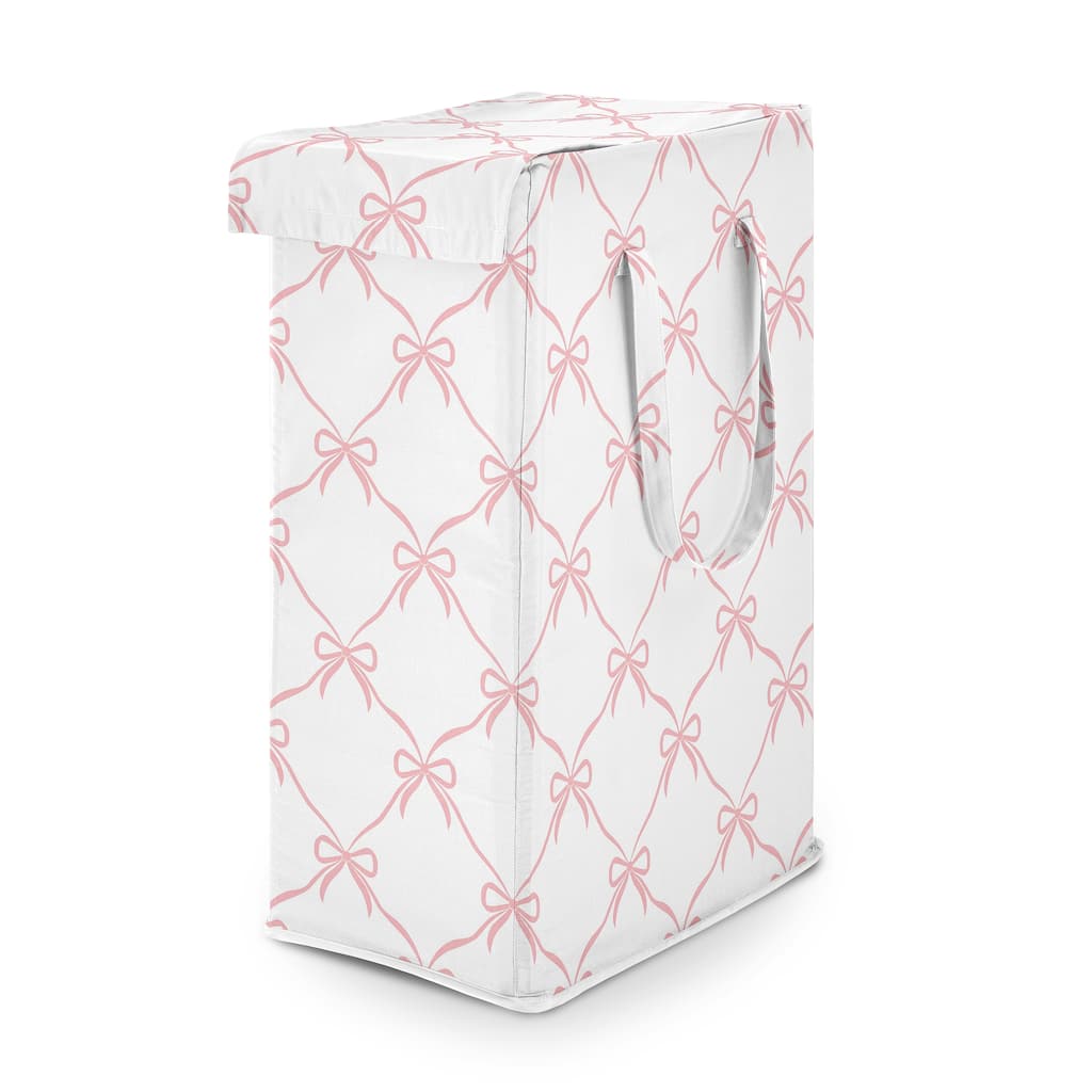 Sweet Jojo Designs Pink Bows Girl Foldable Laundry Hamper with Handles - Elegant Bow for the Ballerina Dancer Ballet Collection