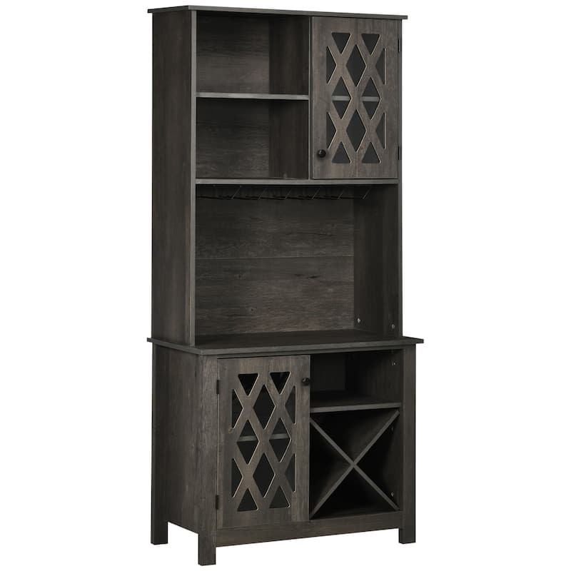HOMCOM 72" Kitchen Pantry, Buffet with Hutch, Cupboard for Microwave, 2 Door Cabinets, Wine Glasses Rack and 12-Bottle Wine Rack