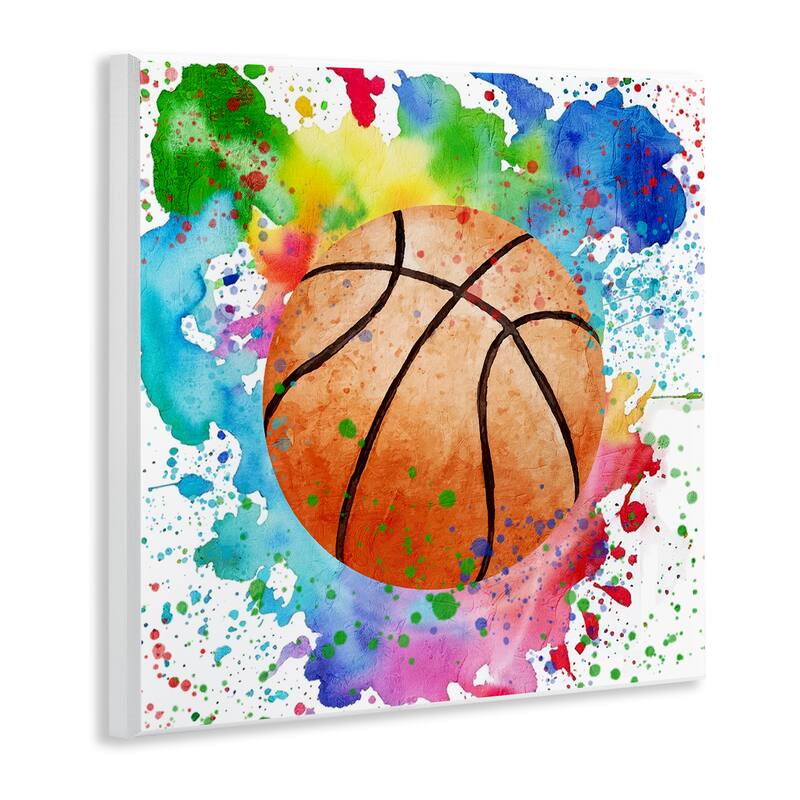 Stupell Basketball with Bright Splash Wall Plaque Art Design By Kim Allen