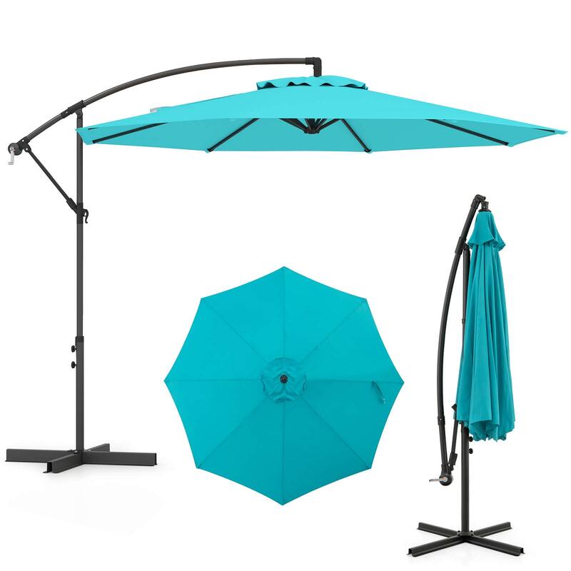 Costway 10 FT Patio Offset Umbrella w/8 Ribs Cross Base Tilt