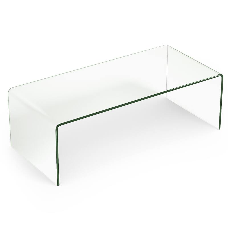 Glass Coffee Table Modern Clear Tempered Glass Table with Round Edges