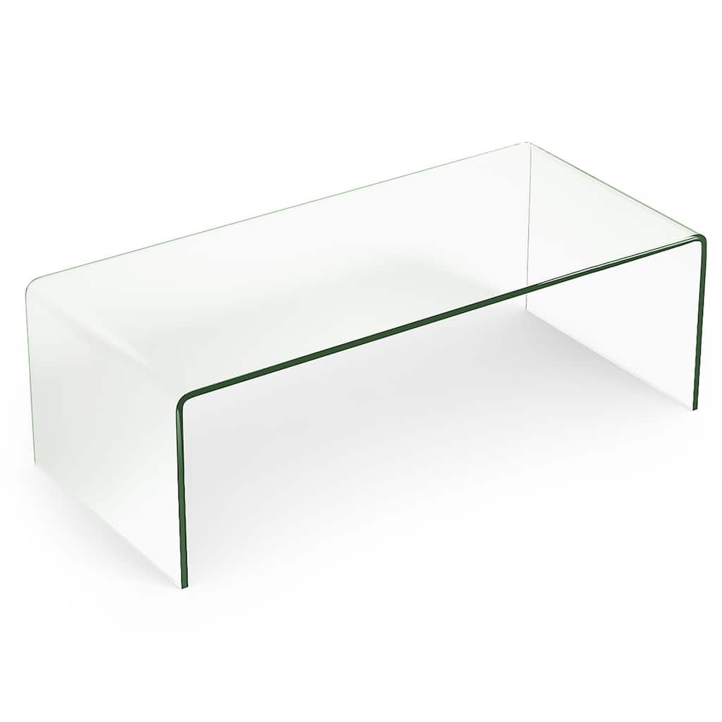 Glass Coffee Table Modern Clear Tempered Glass Table with Round Edges