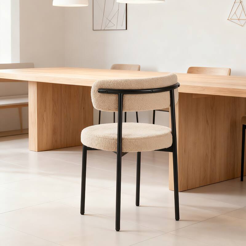 Medieval modern dining chair set, 4 pieces, round seat cushions, black metal legs, curved back kitchen dining chairs