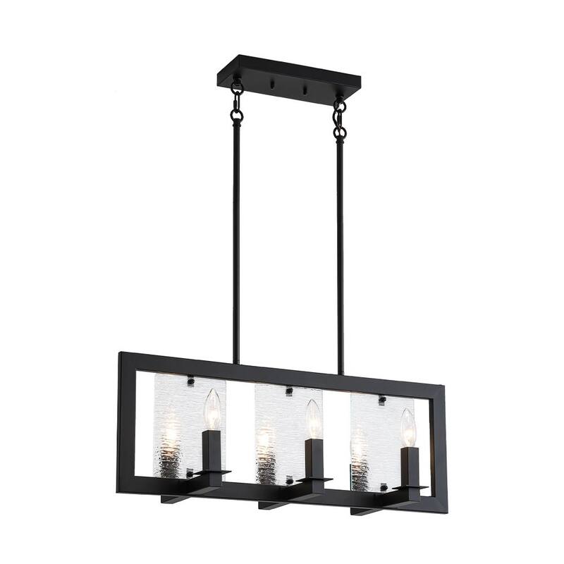 Modern Farmhouse 6-Light Black Rectangle Island Pendant Textured Glass