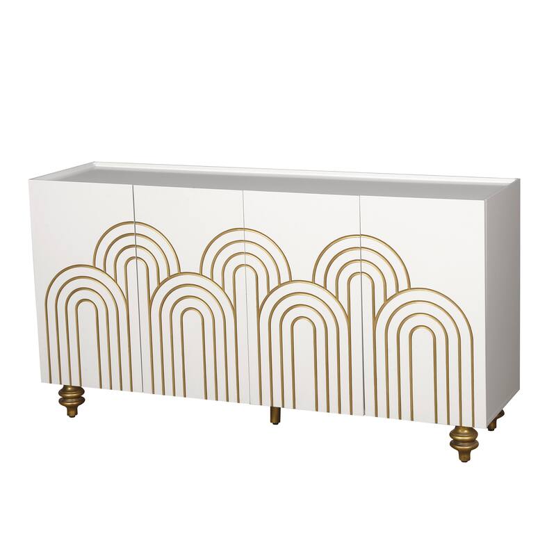 Fluted Sideboard with Storage, Coffe Bar Cabinet with 4 Doors and Wire Holes, Storage Cabinet with Adjustable Shelves