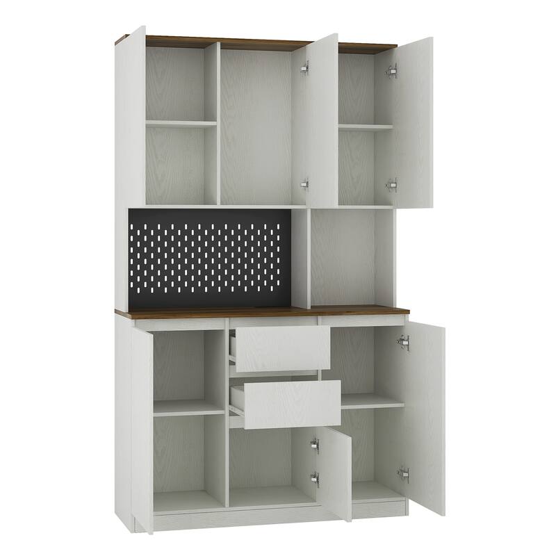 Kitchen Pantry Cabinet with Charging Station, Freestanding Buffet with LED Lights, Storage Cabinet with Charging Station