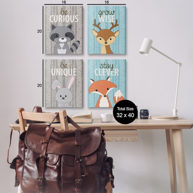 Stupell Inspiring Whimsical Animals Canvas Wall Art Design By Kim Allen (Set of 4)