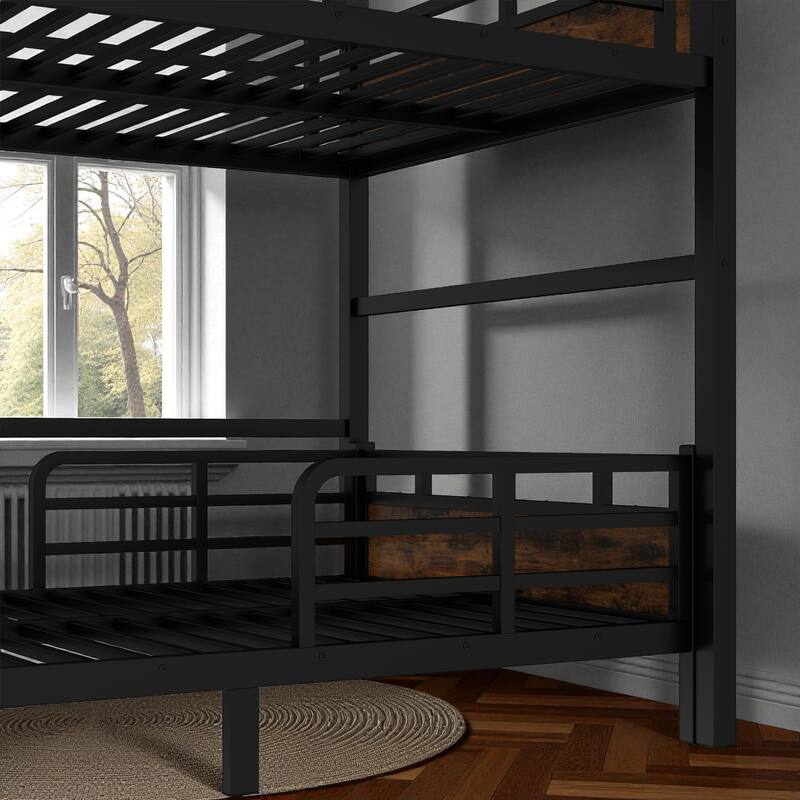 Full over Full Metal Bunk Bed Frame with Raised Guardrails, Convertible Loft and Platform Beds, Noise-Free Design