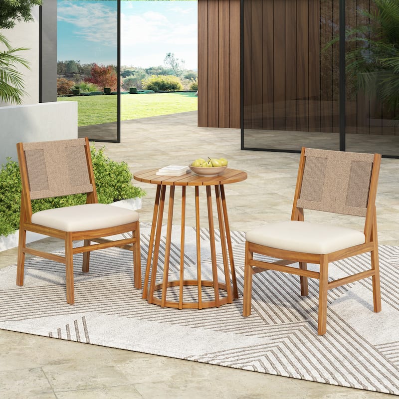 Christopher Knight Home - Outdoor Wood Dining Set Options with Handwoven Wicker Chairs and Multiple Table Styles - 27.5" Round base table + 2 chairs