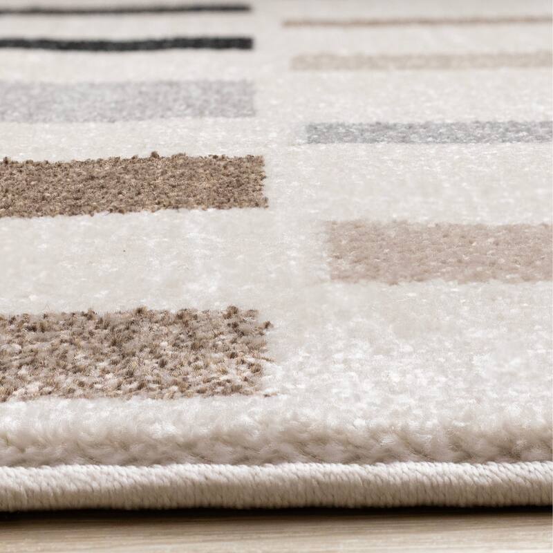 Black Grey White Taupe Rectangle Rows High-Traffic Rug