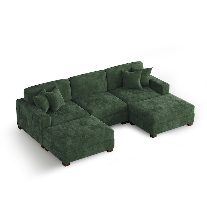 Modern Chenille Oversized Modular Sectional Sofa with 2 Ottoman
