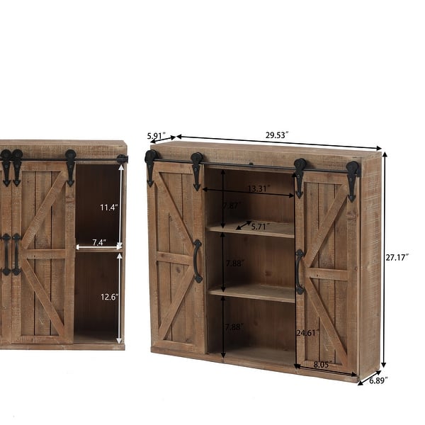 Farmhouse Wood Storage Sliding 2-Door Wall Cabinet - 27.125" H x 29.625 ...