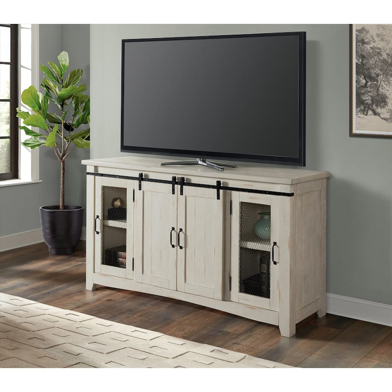 Brookhaven 65-inch Solid Wood Barn Door TV Stand Console - 35 inches high x 65 inches wide x 19 inches deep - Antique White