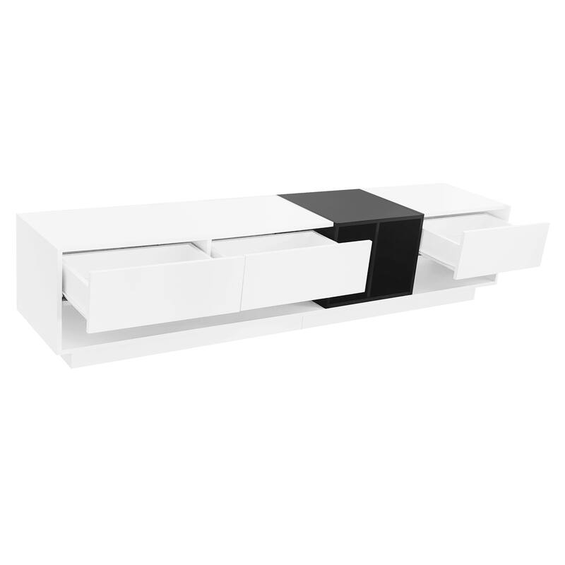 Modern Minimalist 2-Tone TV Stand, for TVs Up to 80" with 3 Drawers and Versatile Compartment, for Living Room, White