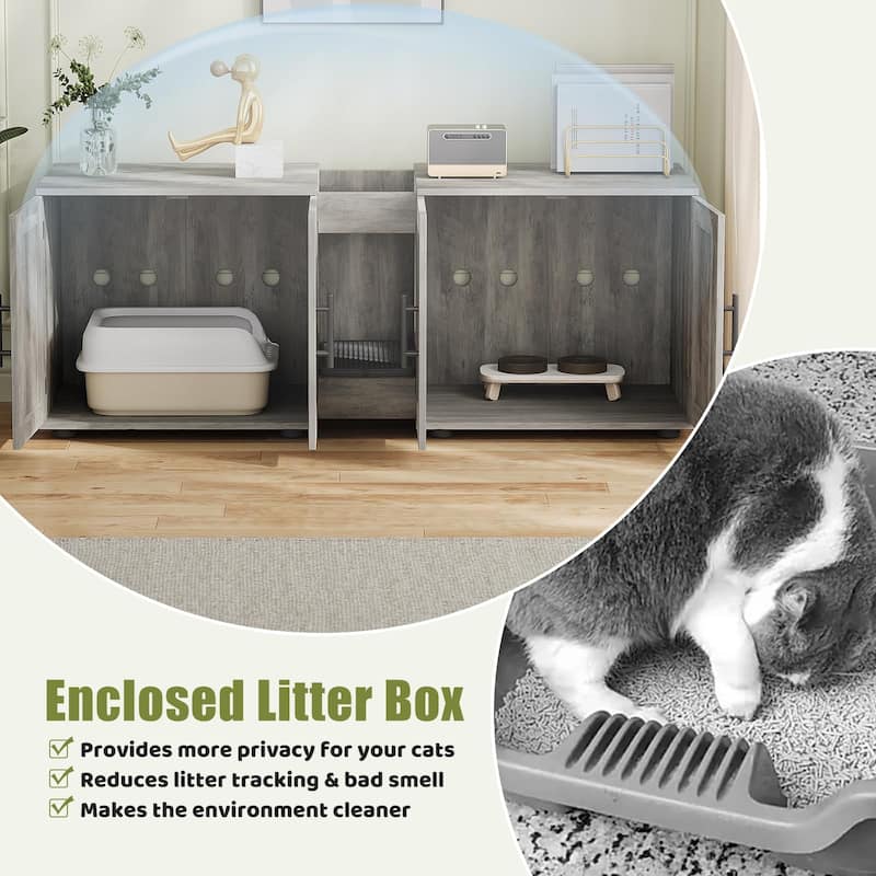 Large Cat Litter Box Furniture with Double Rooms and Barn Doors