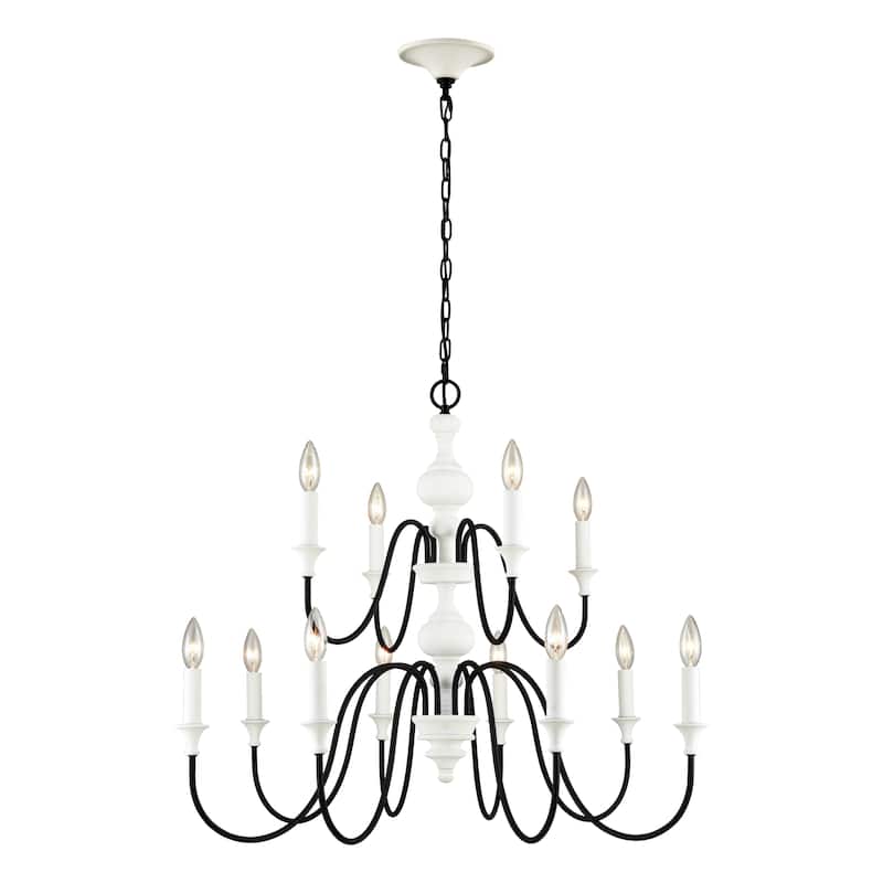 Val de Loire 28-inch Wide 6-Light Chandelier in White - 36in W, 12-light - White Coral