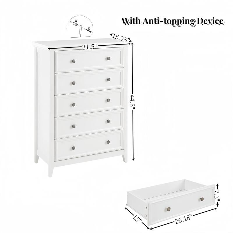 5 Storage Drawers Dresser Cabinet, Chest of Drawers, Closet Organizers