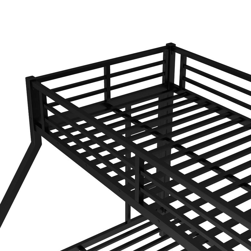 Twin XL Over Queen Metal Bunk Bed with Twin Trundle, Black
