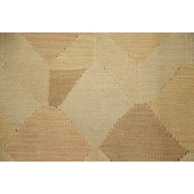 Hand Woven Oriental 100% Wool Carpet Southwestern Modern Beige & Ivories Kilim Runner Rug - 9' 9'' X 2' 6''