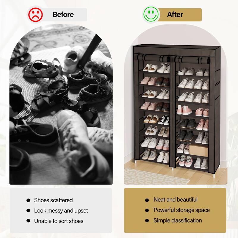 10-Tier Vertical Non-Woven Fabric Shoe Storage Rack with Iron Frame for Home Entryway - 45.25”W x 11.81”D x 62.99”H