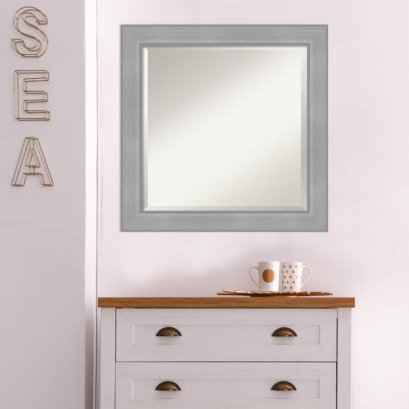 Beveled Bathroom Wall Mirror - Vista Brushed Nickel Frame
