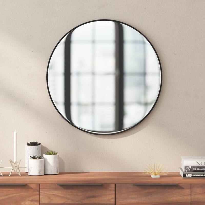 Wall Mount Shatterproof Round Accent Wall Mirror with Metal Frame