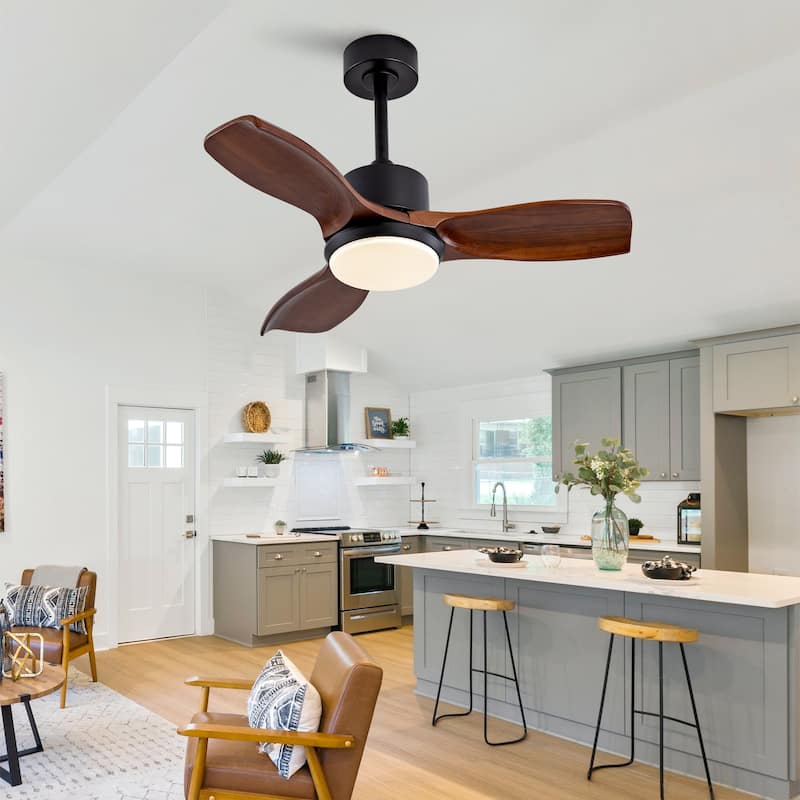 42" Wood Ceiling Fan with Lights Remote Control,Quiet DC Motor 3 Blade Ceiling Fans for Patio Living Room, Bedroom