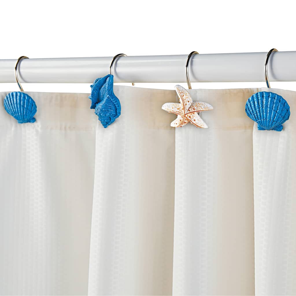 Blue and White Seashell Shower Hooks - Set of 12