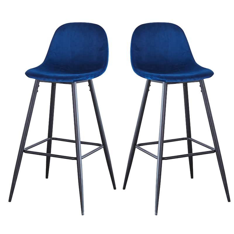 30 Inches Velvet Barstool Modern Counter Bar Height Chair for Kitchen Bar, Set of 2 - 19.3"D x 19.3"W x 39.1"H