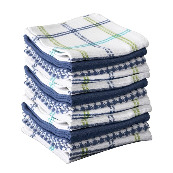 T-fal Textiles 12 Pack Flat Waffle Cotton Kitchen Dish Cloth Set - Cool