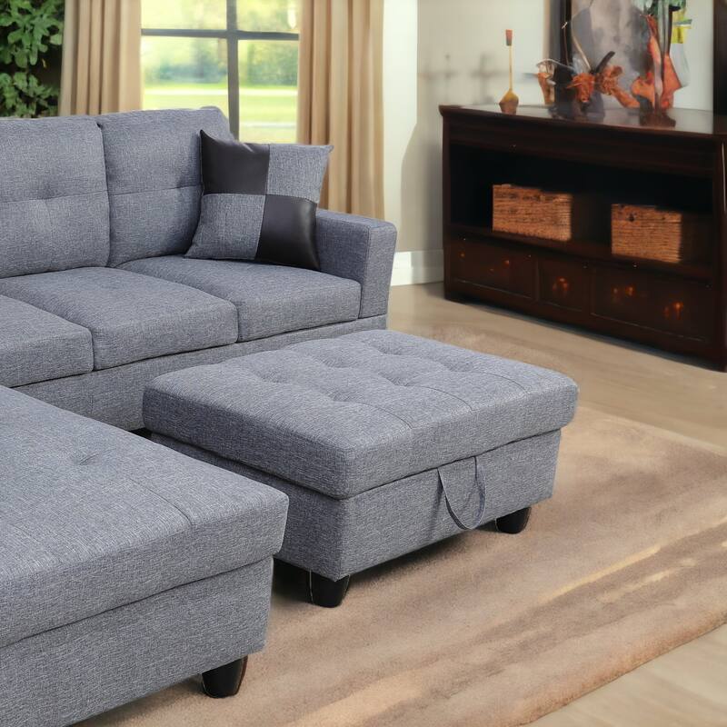 KISRAIS 34" Wide Upholstered Storage Ottoman