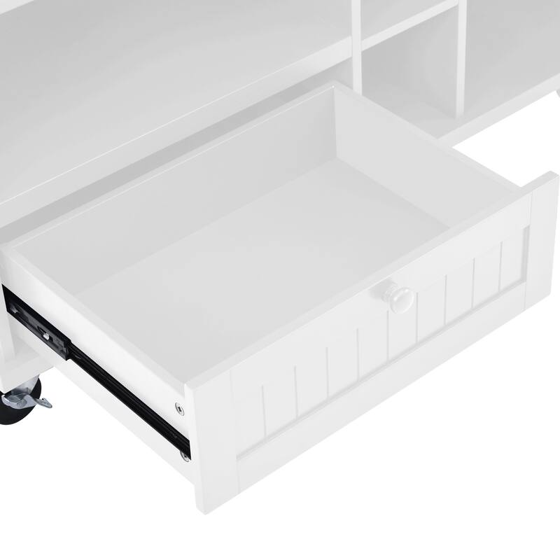 Rolling Kitchen Island with Storage Cabinet Solid Woodne Desktop, Microwave Cabinet, Floor Standing Server Sideboard for Kitchen