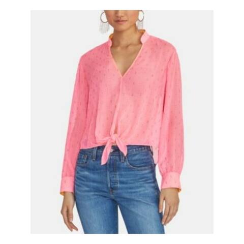 RACHEL ROY Womens Pink Printed Long Sleeve V Neck Blouse Top Size S
