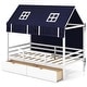 preview thumbnail 1 of 8, Costway Twin House Bed Solid Wood Playhouse Bed Low Loft Bed with Tent White & Blue - See Details