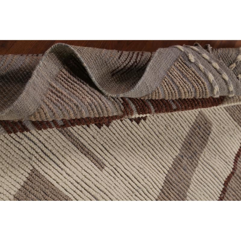 Abstract Moroccan Earth Tone Area Rug Hand-Knotted Wool Carpet - 8'11"x 12'7"