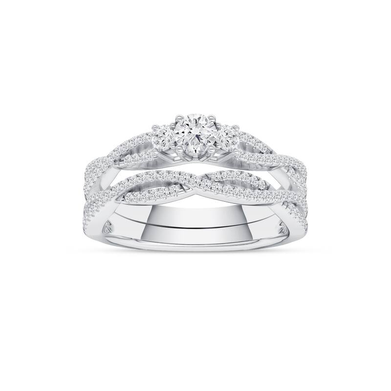 IGI Certified 1/2ct TDW Diamond Criss Cross Anniversary Ring Set in 14K White Gold for Women