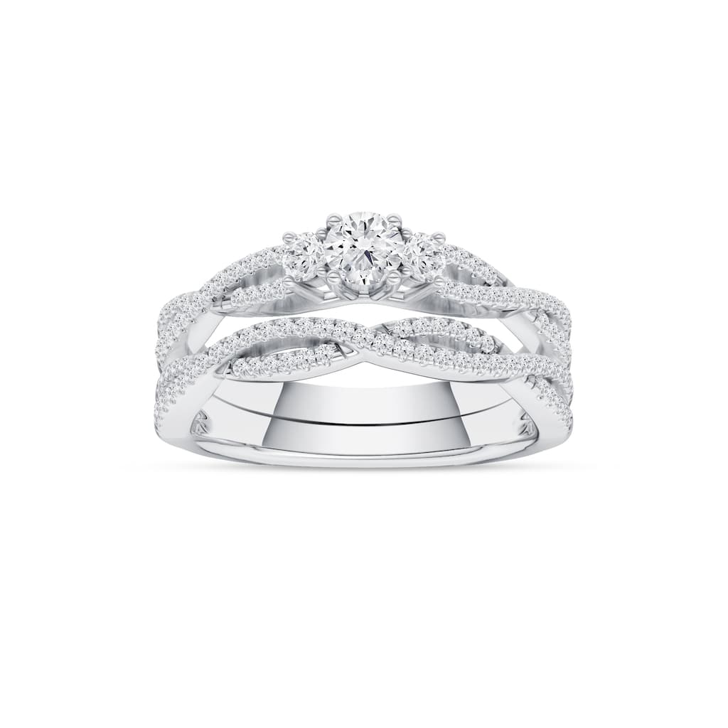 IGI Certified 1/2ct TDW Diamond Criss Cross Anniversary Ring Set in 14K White Gold for Women