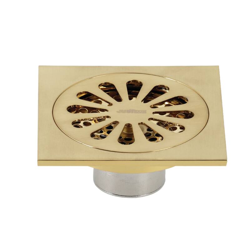 Kingston Brass Watercourse Sunburst 4" Square Grid Shower Drain - Brushed Brass