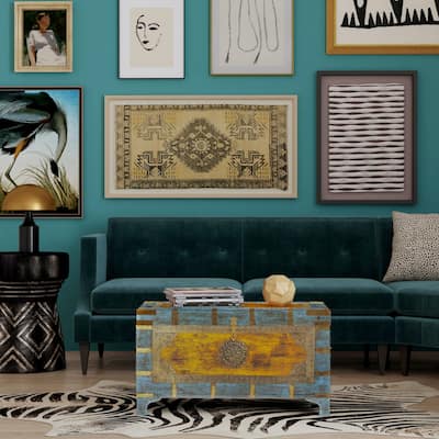 Nador Hand-Painted Brass Inlay Storage Trunk Coffee Table